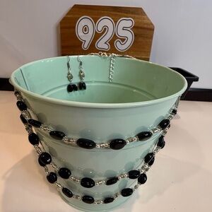 🆕 Elegant Black Onyx & Sterling Silver Handmade Jewelry Necklace & Earrings